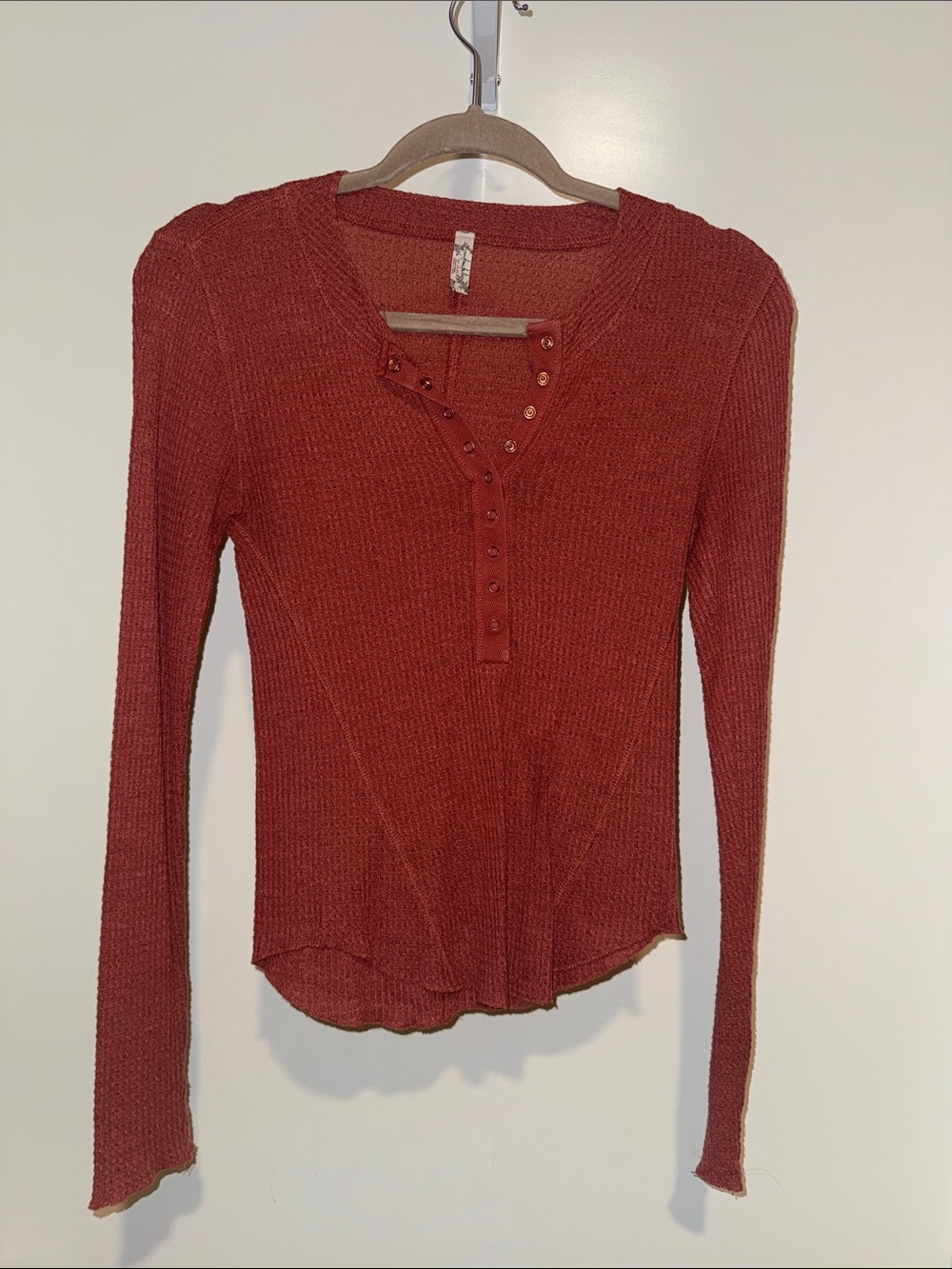 Free People Long-Sleeve Rust Henley Knit Top